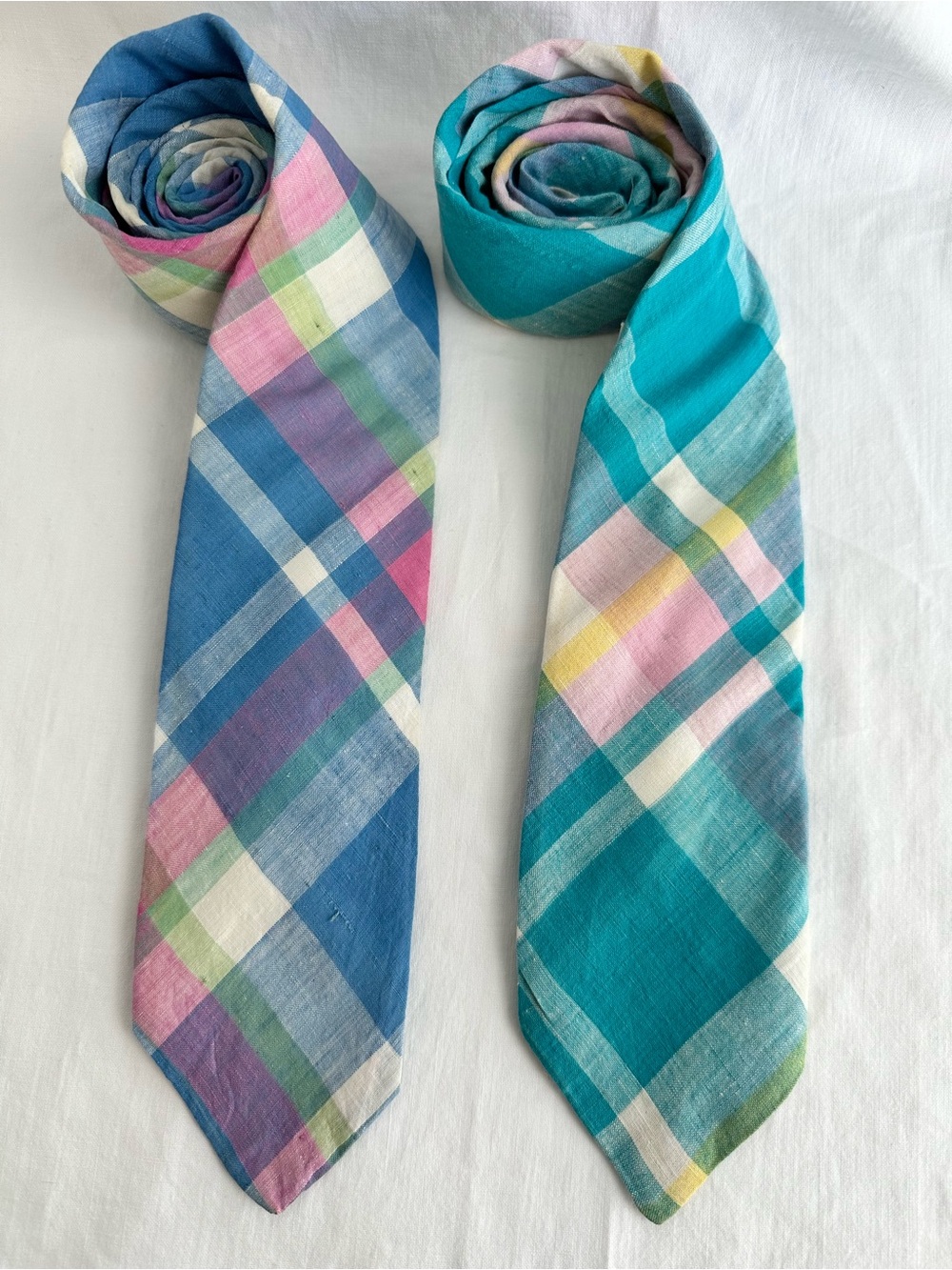 Vintage Madras Plaid Ties One Size Preppy Ivy League Pastel 80’s Set of Two